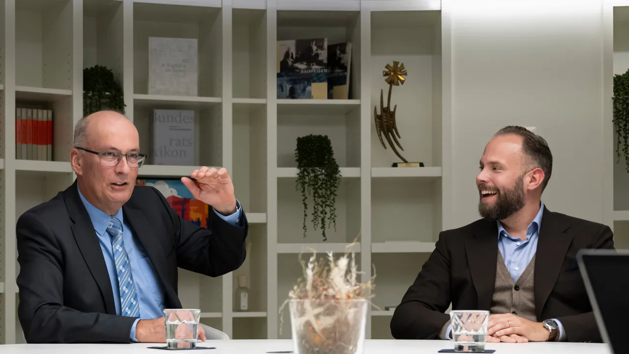 Markus Ritter, Nationalrat Mitte und Michele Salvi, Vize-Direktor Avenir Suisse